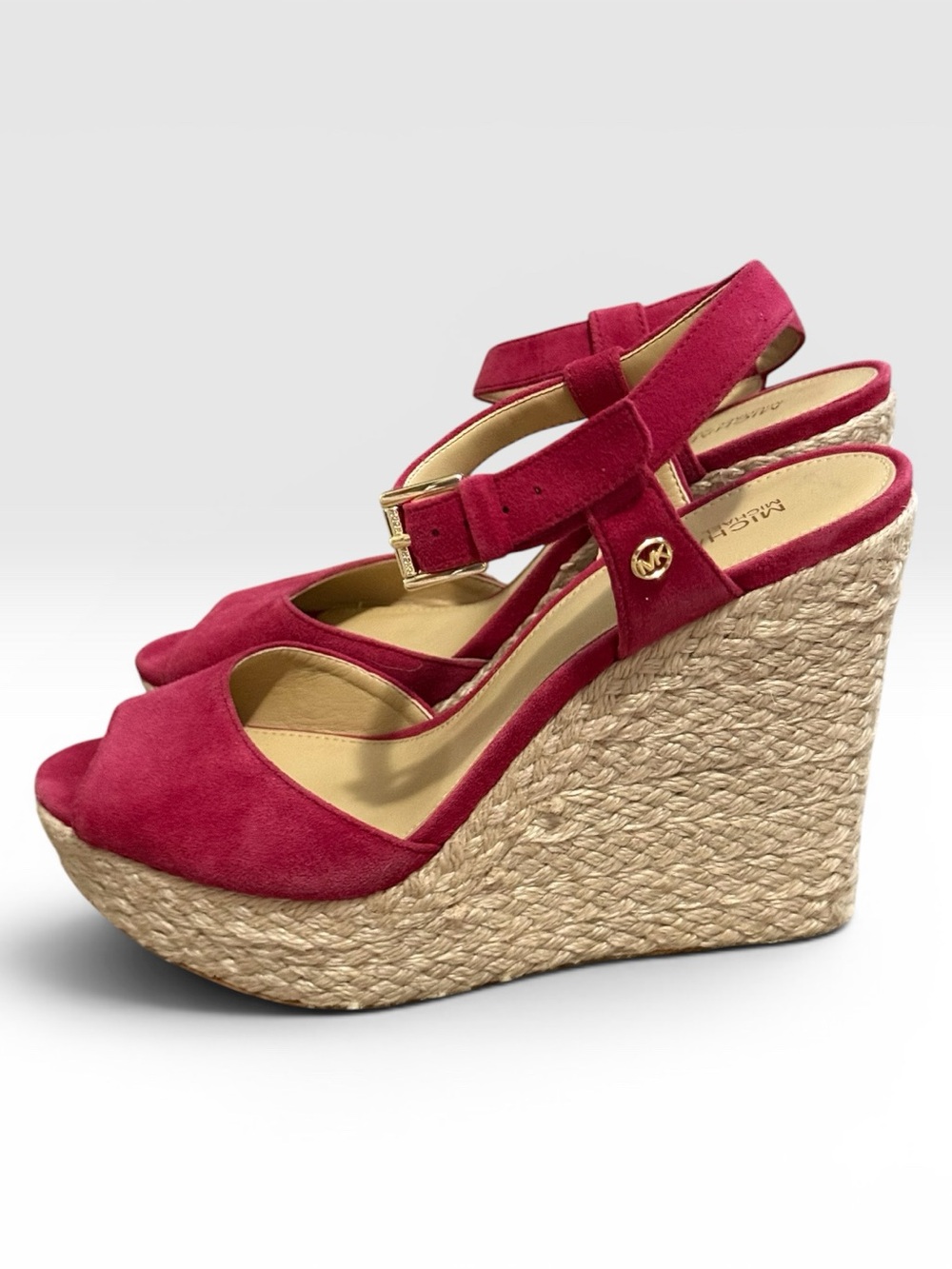 Michael Kors Suede Espadrille Wedge Sandals Raspberry Pink Size 7.5M
